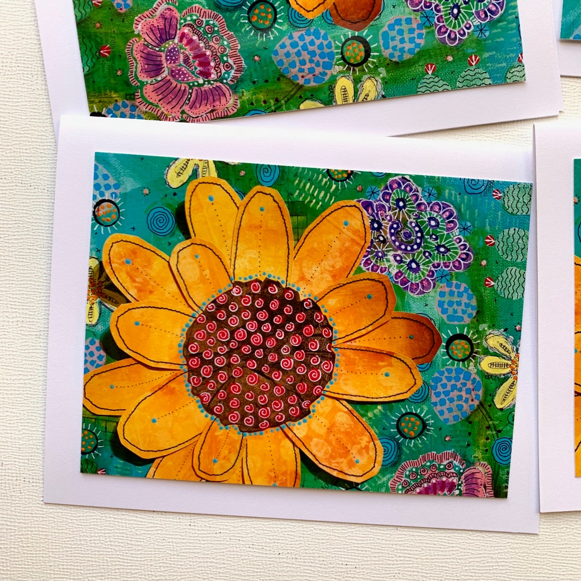 Sunflower Art Cards, Sunflower Card Set, Handmade Blank Greeting Cards ...