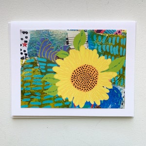 Sunflower Note Card, Sunflower Collage Card, Blank Card Inside, Sunflower Friend Gift Card for Her