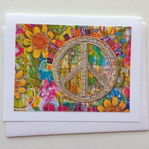 Peace Sign Card Set, Handmade Mixed Media Notecards, Blank Note Cards, Flowers and Peace Cards, Gift for Her image 3