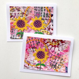 Cartes de tournesol, Ensemble de carte de note de tournesol, cartes de vœux blanches faites à la main, papeterie faite à la main de notecard, cadeau de tournesol pour elle