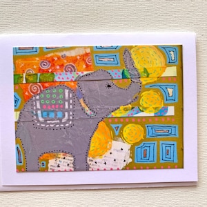 Tarjeta de elefante, tarjeta digital de collage de elefantes, tarjeta en blanco ganesha en el interior, tarjeta de regalo de amigo elefante para ella