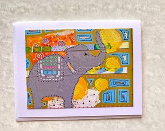 Elephant Card, Digital Elephant Collage Notecard, Ganesha Blank Card Inside, Elephant Friend Gift Card for Her