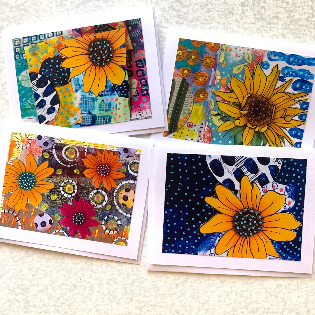 Sunflower Art Card Set, Sunflower Card Set, Handmade Blank Greeting ...