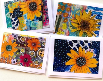 Sunflower Art Card Set, Sunflower Card Set, Handmade Blank Greeting Cards, Notecard Handmade Stationery, Sunflower Gift for Her