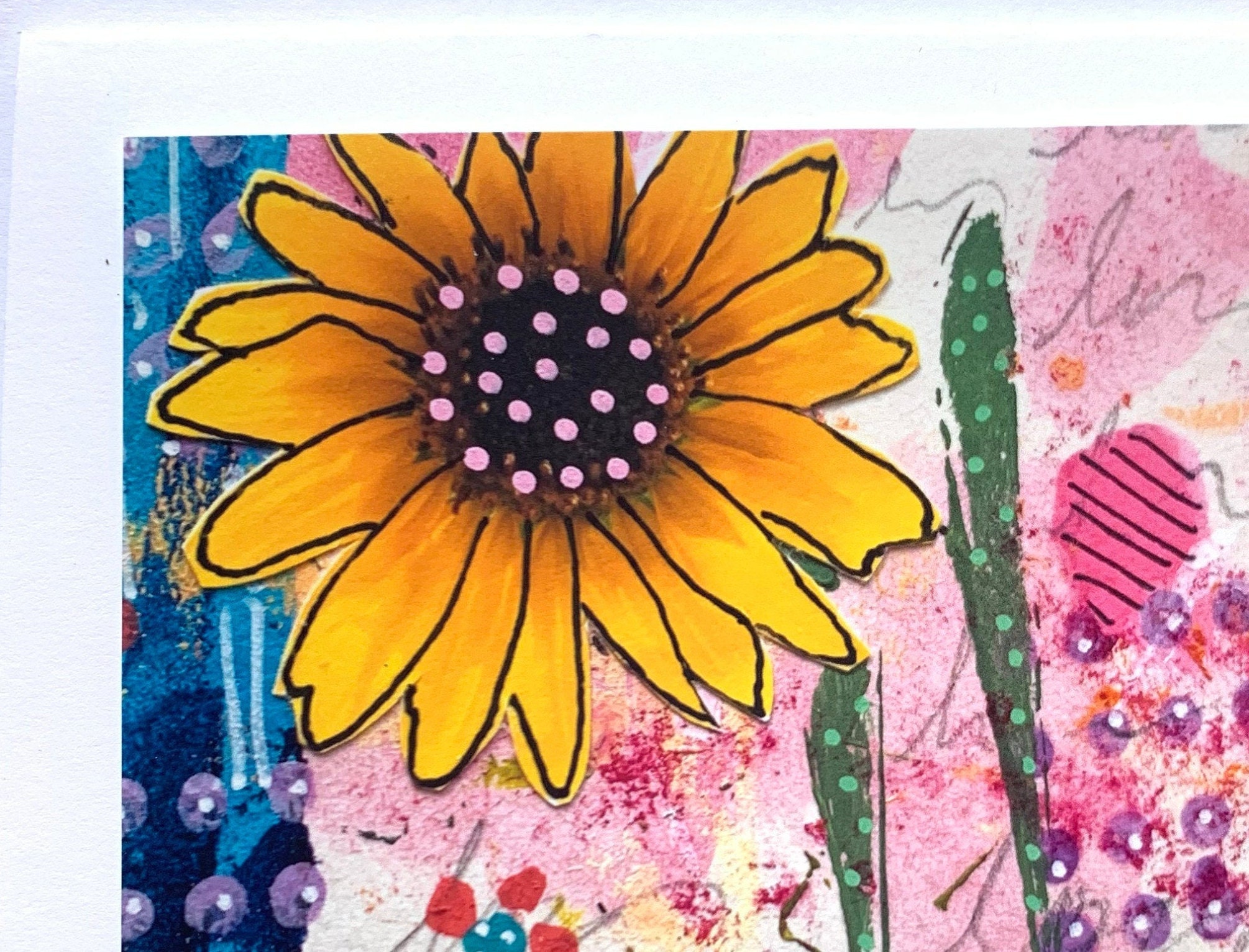 Sunflower Blank Notecard Handmade, Sunflower Note Card, Mixed Media ...