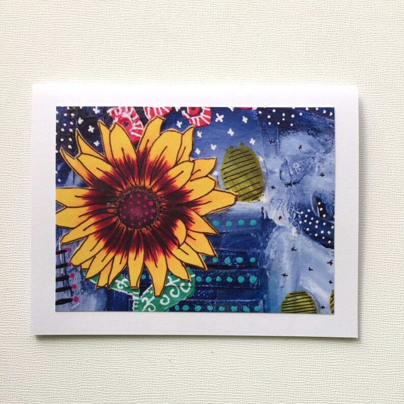 Sunflower Cards, Handmade Mixed Media Notecards, Blank Note Card Set ...