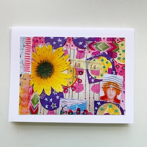Carte tournesol, Sunflower Collage Notecard, Carte Blanche À l’intérieur, Carte-cadeau Tournesol Friend pour elle