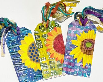 NEW-Sunflower Bookmark Gift Set, Flower Bookmark Set, Book Mark Gift, Flower Gift Tag Set, Sunflower Friend Gift