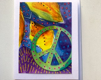 Peace Sign Sunflower Notecard, Peace Sign Card Blank Inside, Notecard Gift for Her, Peace Sign Stationery Friend Gift