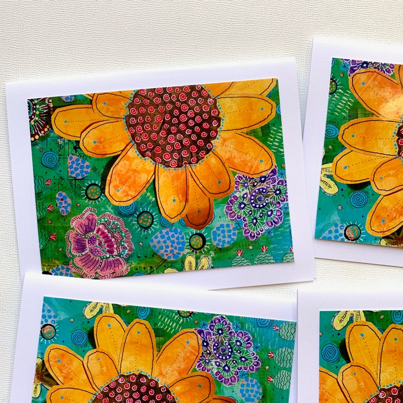 Sunflower Art Cards, Sunflower Card Set, Handmade Blank Greeting Cards ...