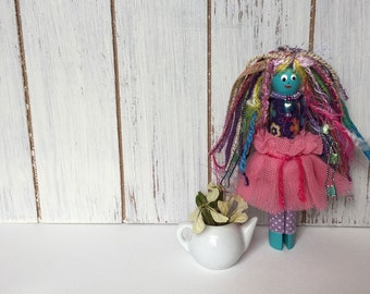 SALE--Worry Doll Ballerina, Wooden Clothespin Ornament, Folk Art Ballerina Handmade Ornament, Ballet Gift for Her, Dancer Ornament