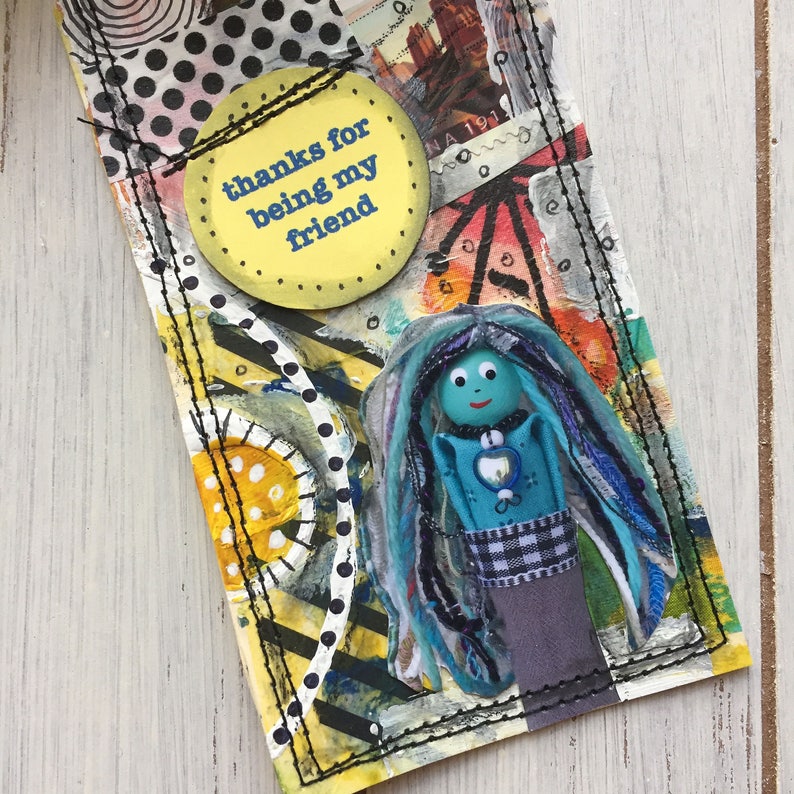 SALEBest Friend Gift Tag, Handmade Book Accessory Gift, Altered Mixed Media Art Tag Bookmark, Friend Bookmark Gift for Her image 2
