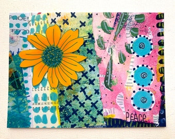 Sunflower Notecard, Sunflower Collage Card, Blank Card Inside, Sunflower Friend Gift Card for Her