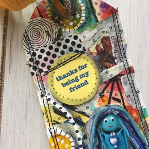 SALEBest Friend Gift Tag, Handmade Book Accessory Gift, Altered Mixed Media Art Tag Bookmark, Friend Bookmark Gift for Her image 3