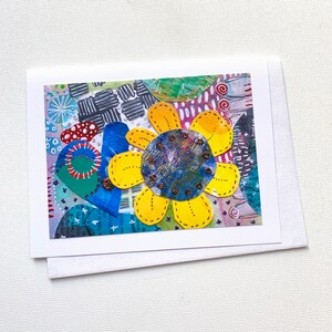 Sunflower Card Blank Inside, Folk Art Sunflower Notecard, Sunflower Friend Gift Card for Her