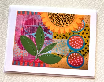 Sunflower Cards, Digital Sunflower Collage Notecards, Blank Card Inside, Sunflower Friend Gift Card for Her