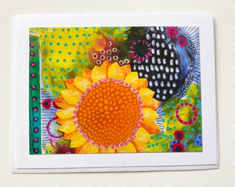 Sunflower Card, Digital Sunflower Collage Notecard, Blank Card Inside, Sunflower Friend Gift Card