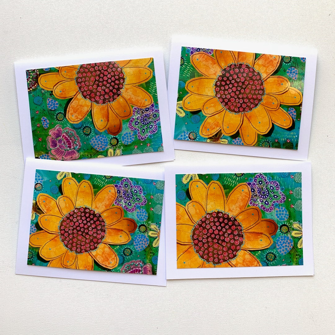 Sunflower Art Cards, Sunflower Card Set, Handmade Blank Greeting Cards ...