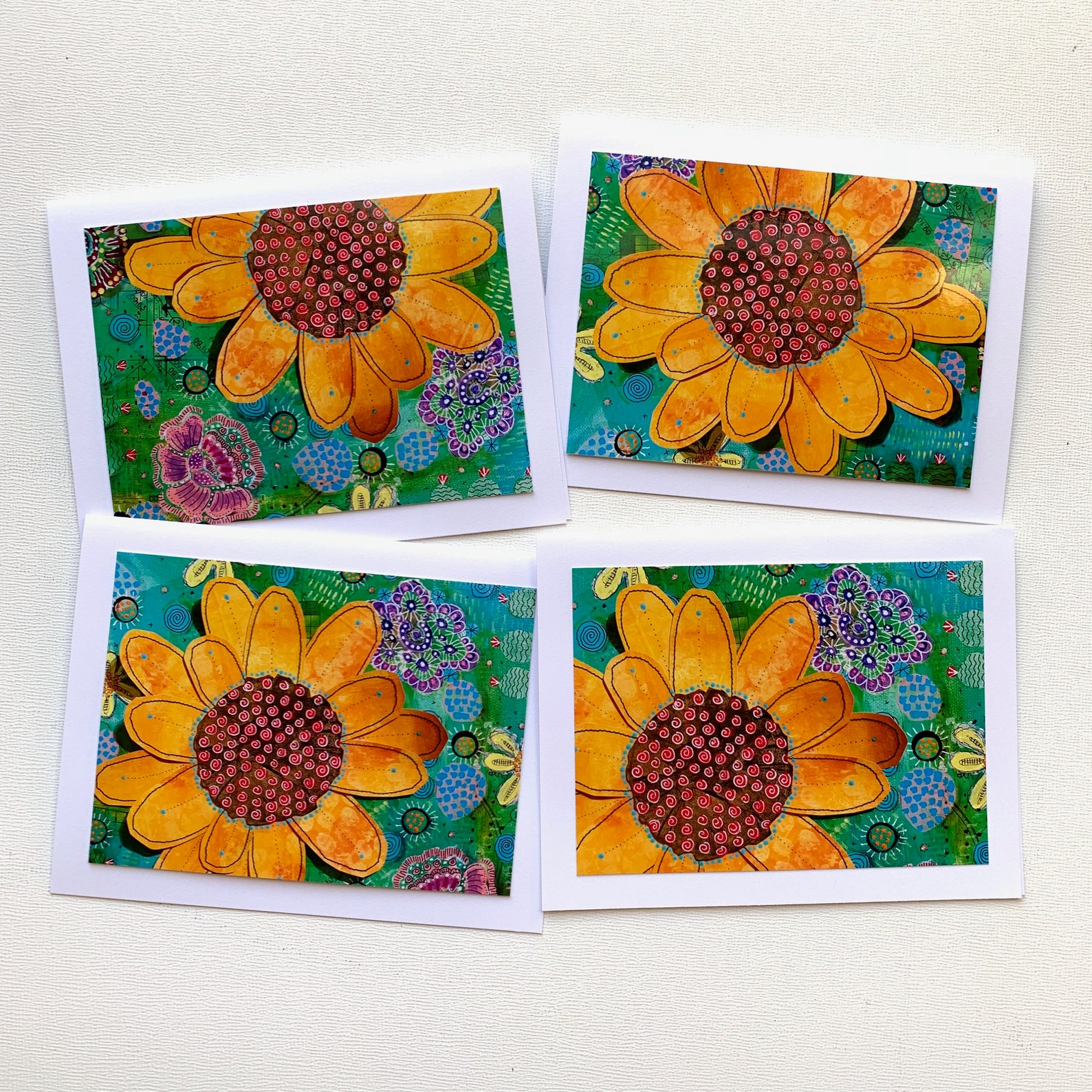 Sunflower Art Cards, Sunflower Card Set, Handmade Blank Greeting Cards ...