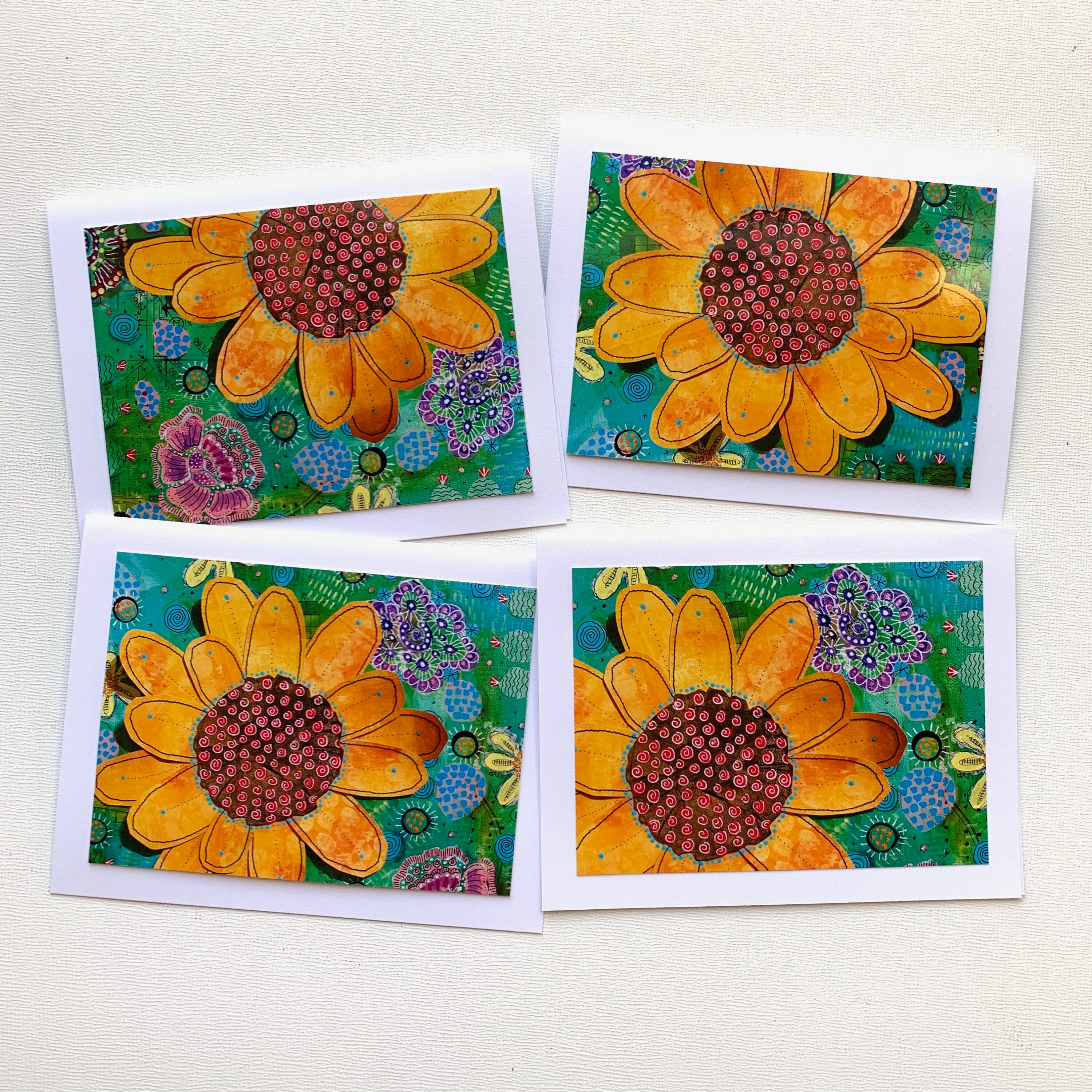 Sunflower Art Cards, Sunflower Card Set, Handmade Blank Greeting Cards ...