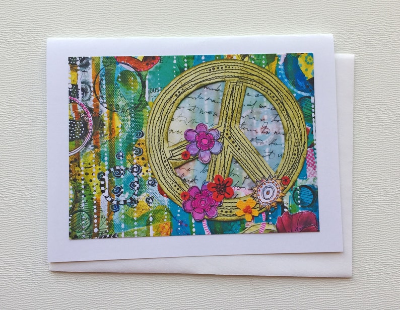 Peace Sign Card Set, Handmade Mixed Media Notecards, Blank Note Cards, Flowers and Peace Cards, Gift for Her image 5