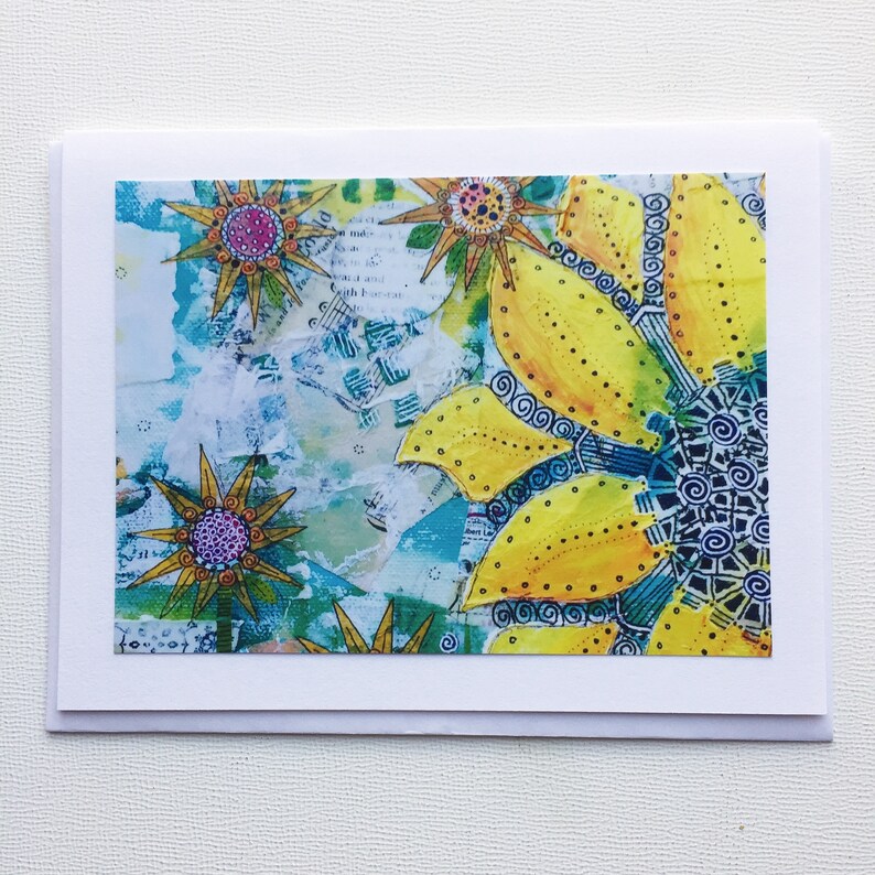Sunflower Note Cards, Sunflower Art Card Set, Handmade Blank Greeting ...