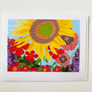Tarjeta de notas de girasol, tarjeta de collage de girasol digital, tarjeta en blanco en el interior, tarjeta de regalo de amigo de girasol para ella
