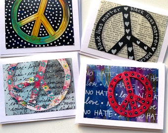 Social Justice Notecards, Peace Sign Card Set, Handmade Blank Note Cards, 100% of Sales Donated to Black Lives Matter