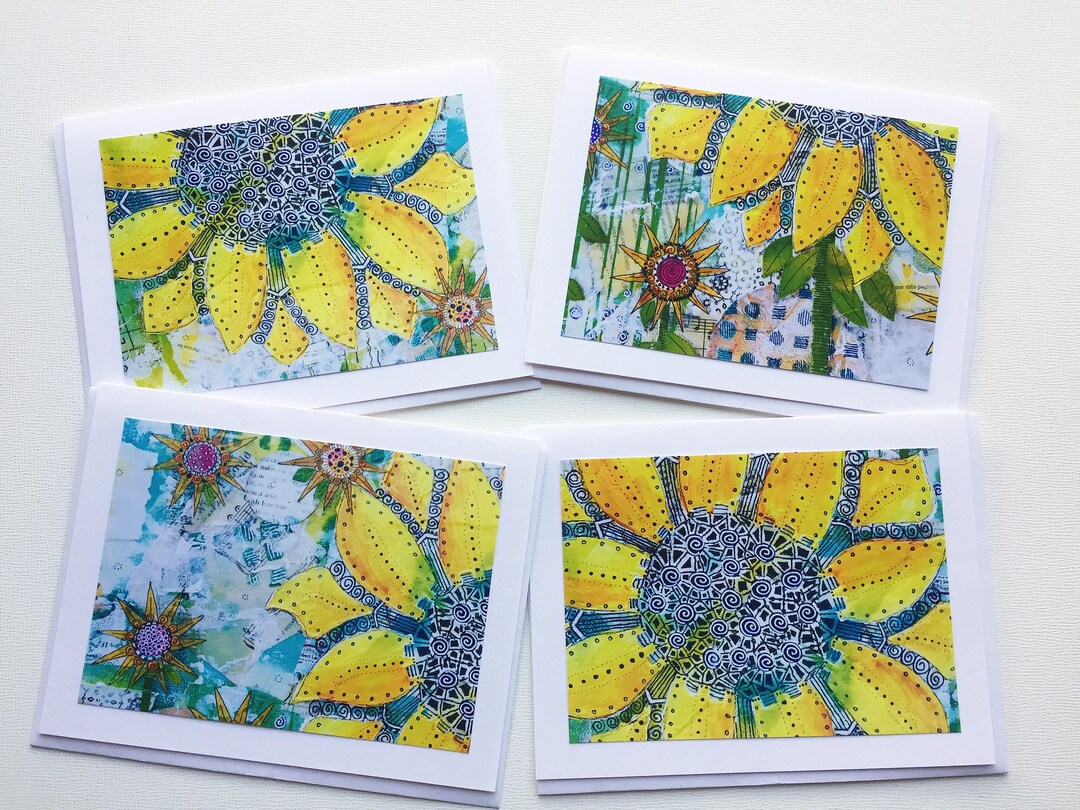 Sunflower Note Cards, Sunflower Art Card Set, Handmade Blank Greeting ...