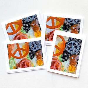 Peace Sign Notecard Set, Cartes de médias mixtes faites à la main, Cartes de billets vierges, Cartes de paix, Cadeau pour elle