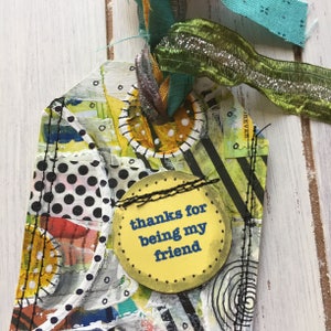 SALEBest Friend Gift Tag, Handmade Book Accessory Gift, Altered Mixed Media Art Tag Bookmark, Friend Bookmark Gift for Her image 5