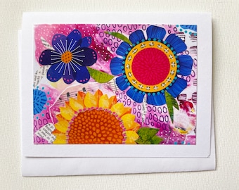 Flower Card, Flower Notecard, Blank Card Inside, Digital Flower Friend Gift Card for Her