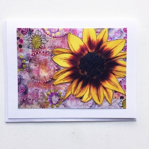 Sunflower Card Blank Inside, Handmade Sunflower Notecard, Sunflower Friend Gift Card for Her