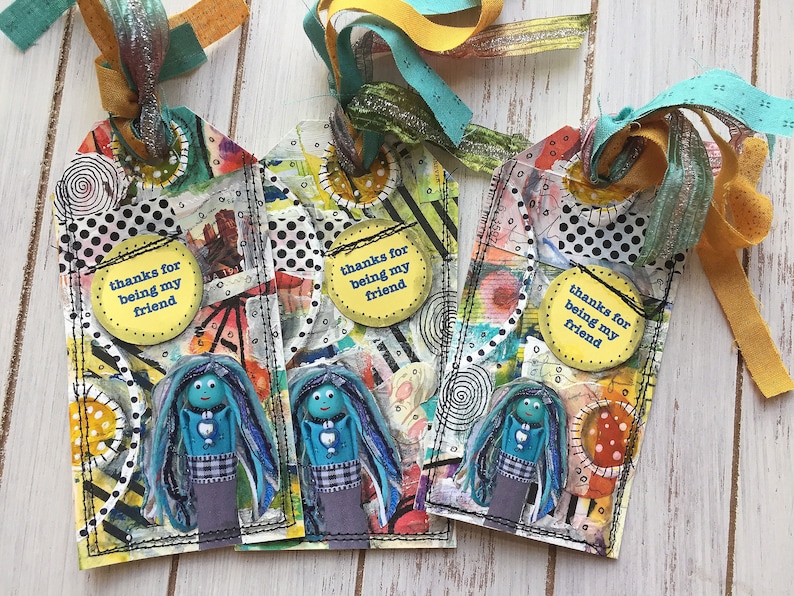 SALEBest Friend Gift Tag, Handmade Book Accessory Gift, Altered Mixed Media Art Tag Bookmark, Friend Bookmark Gift for Her image 1