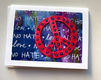 Peace Sign Card, Peace Sign Card Blank Inside, Notecard Gift for Her, Peace Sign Stationery Friend Gift