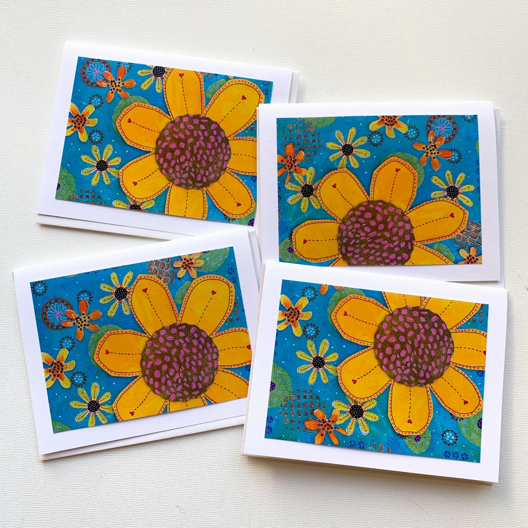 Sunflower Cards, Sunflower Art Card Set, Handmade Blank Greeting Cards ...