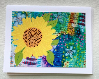 Sunflower Card, Sunflower Notecard, Blank Card Inside, Sunflower Friend Gift Card for Her