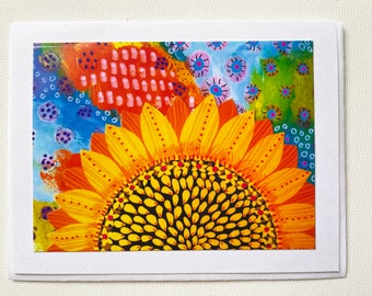 Sunflower Card, Digital Sunflower Collage Notecard, Blank Card Inside, Sunflower Friendship Gift Card