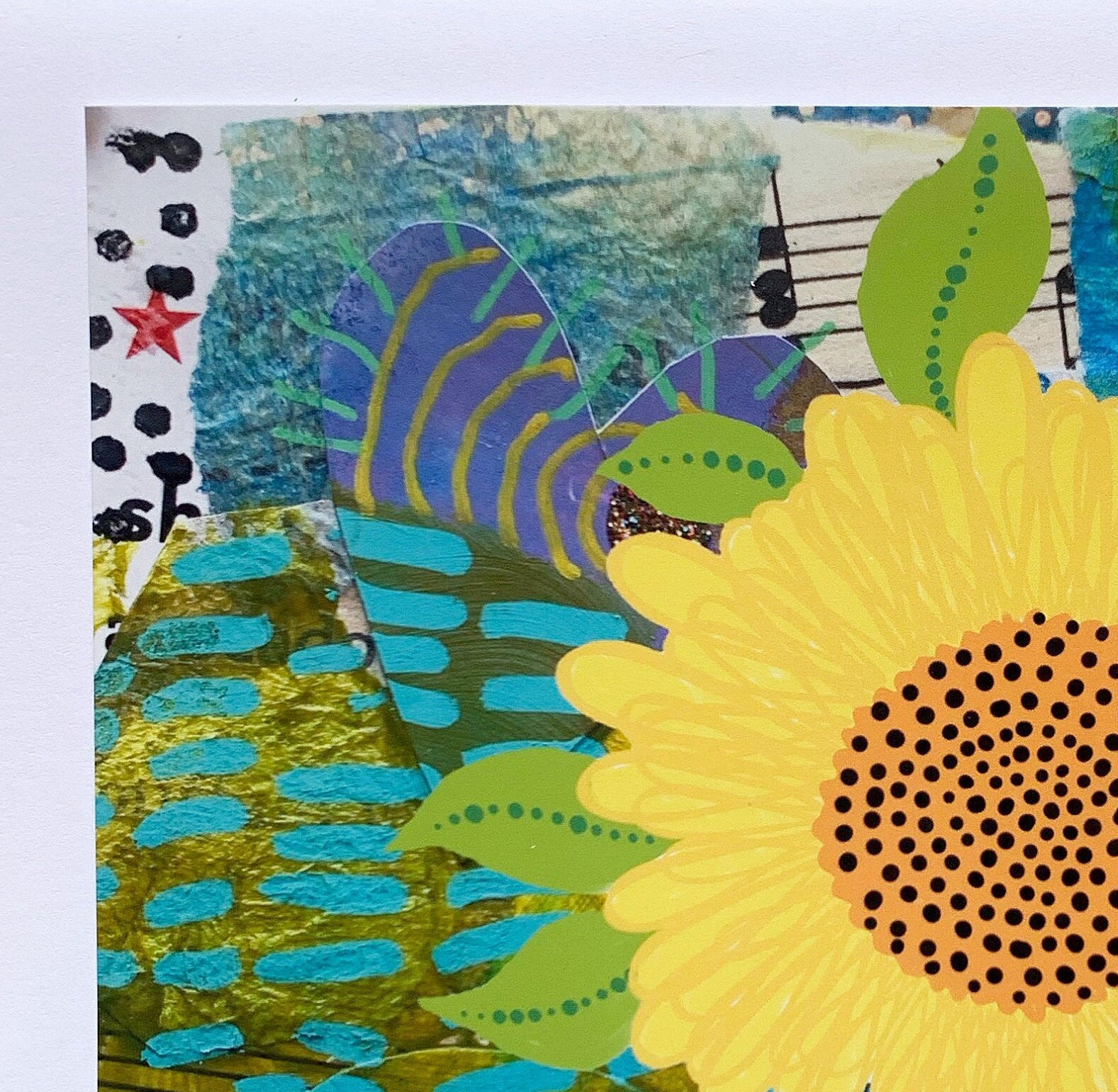 Sunflower Note Card, Sunflower Collage Card, Blank Card Inside ...