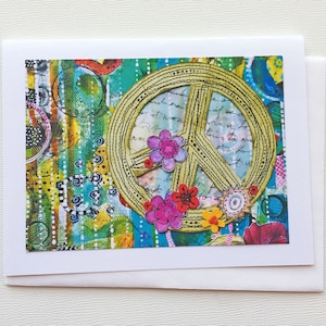 Carte de note de signe de paix, collage de médias mixtes Imprimer note blanche, cadeau fait main pour elle