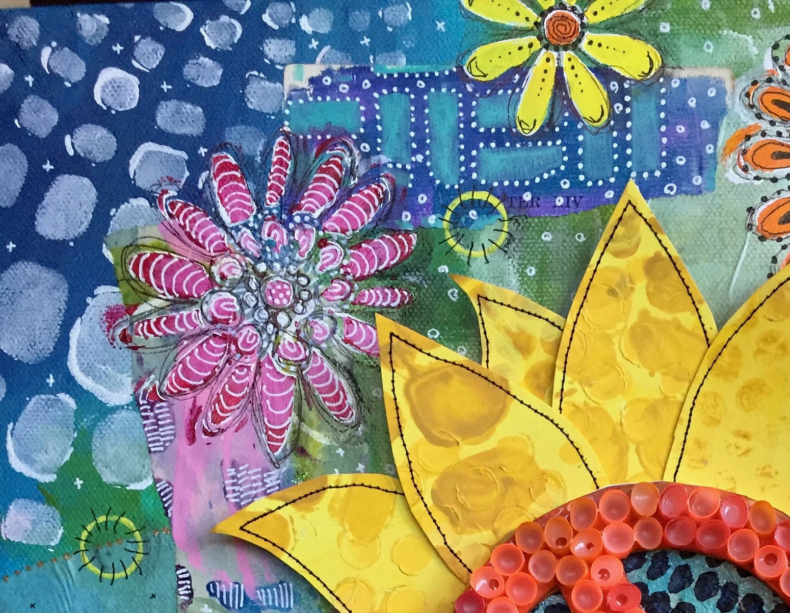 Sunflower Peace Sign Card Set, Handmade Mixed Media Notecards, Blank ...