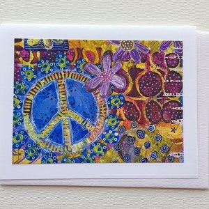 Peace Sign Card Set, Handmade Mixed Media Notecards, Blank Note Cards, Flowers and Peace Cards, Gift for Her image 4