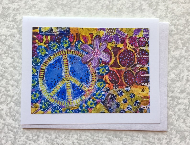 Peace Sign Card Set, Handmade Mixed Media Notecards, Blank Note Cards, Flowers and Peace Cards, Gift for Her image 4