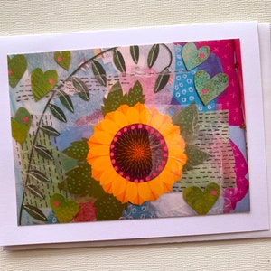 Sunflower Card, Digital Sunflower Collage Notecard, Blank Card Inside, Sunflower Friendship Gift Card