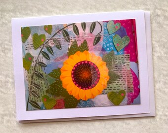 Sunflower Card, Digital Sunflower Collage Notecard, Blank Card Inside, Sunflower Friendship Gift Card