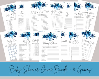 Blue Floral Baby Shower Games Bundle | Blue Baby Shower Games Bundle | Instant Download Games | Floral Baby Shower | Printable