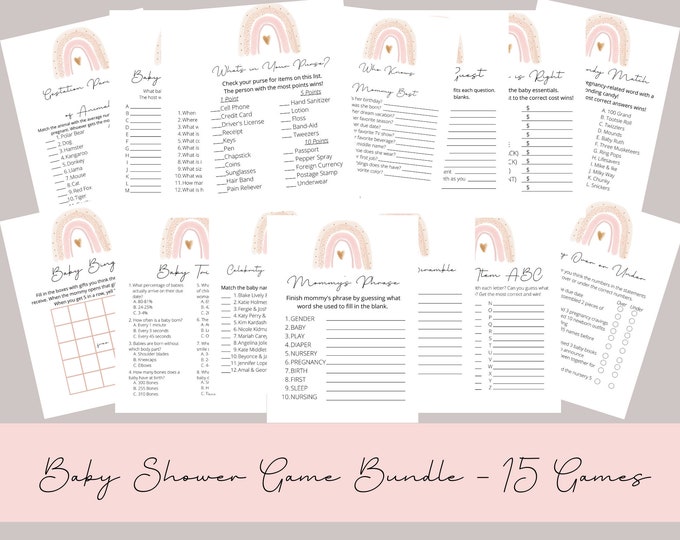 Boho Rainbow Baby Shower Game Bundle, Editable Games for Baby, Rainbow ...