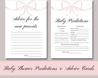 Preppy Baby Shower Advice Cards | Pink Preppy Bow Baby Shower Predictions | Instant Download | Girl Baby Shower | Bow Baby | Printable