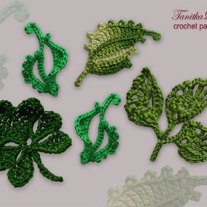 Crochet Patterns Flower Leaves set 4in1 Crochet Tutorials How to make Green leaf applique pattern Tree leaves patterns image 1