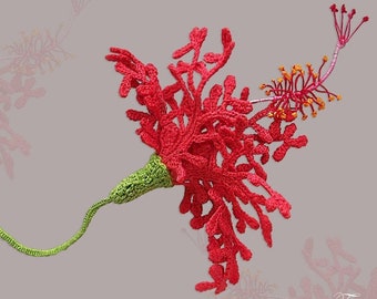 Coral Hibiscus Crochet Pattern:  Flower Tutorial for Bouquets, Brooches, Arrangements